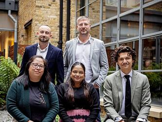 Photographer Jonathan Cole L to R back Ross Cafferkey, Frankie Slattery. L to R front Wendy Phu, Payal Jani, Kristian Barnard